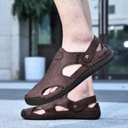 New Handmade Summer Sandals Men Breathable Leather Shoes Man Outdoor Men Sandals Antiskid Beach Sandals Hollow Shoes Fashion