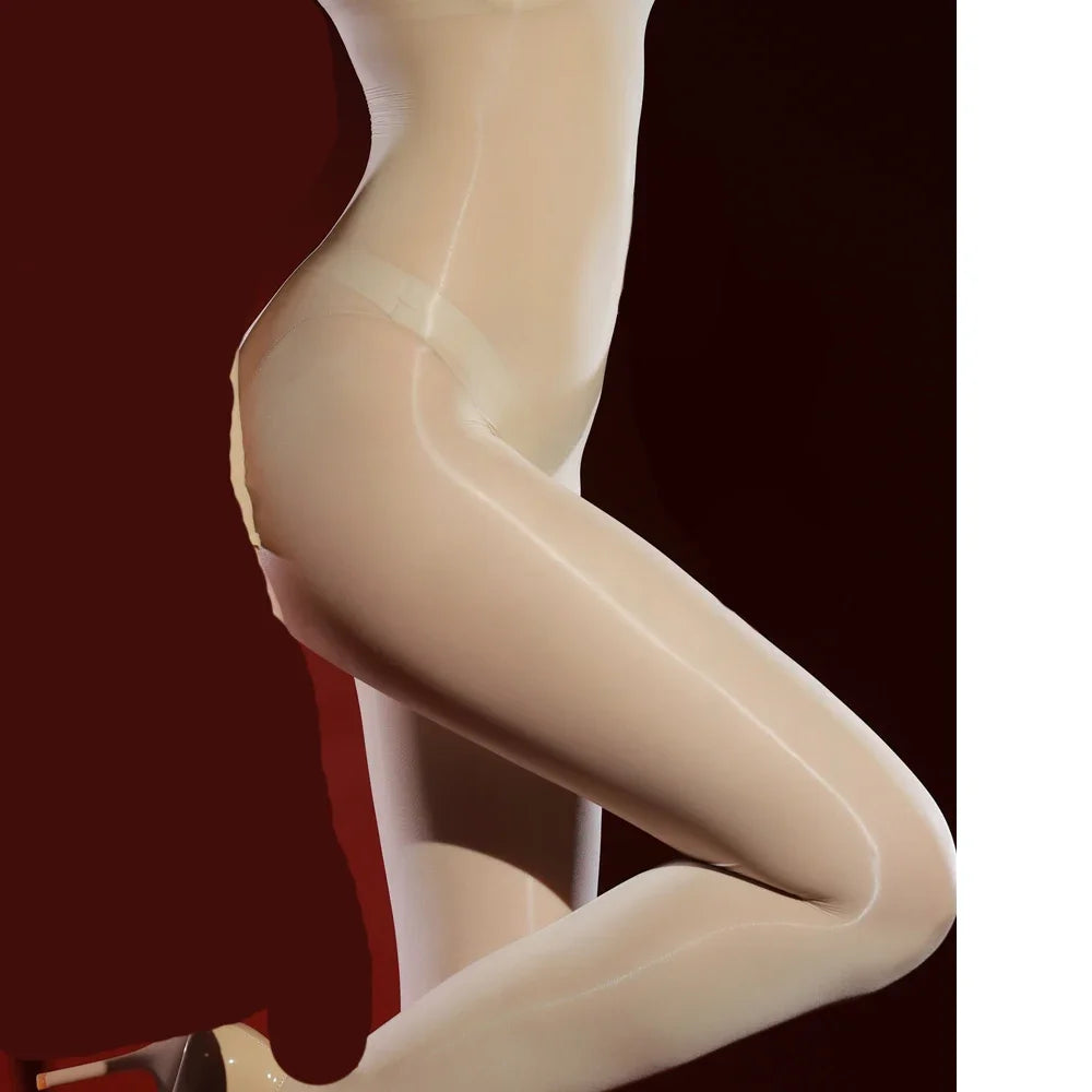 Women's Sleeveless Oil Shiny Glossy Jumpsuit High Elastic 5D Thin Sheer Shaping Unitard Woman Bodysuit Exotic Home Wear Tights