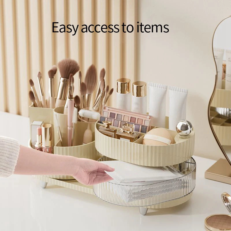 360° Rotating Cosmetic Storage Box Makeup Drawer Organizer Dresser Skincare Products Storage Box Sundries Sorting Container