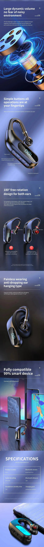 Bluetooth Headphones with Real-time Digital Display HD Sound Quality Durable Endurance with Painless Sports Headphones