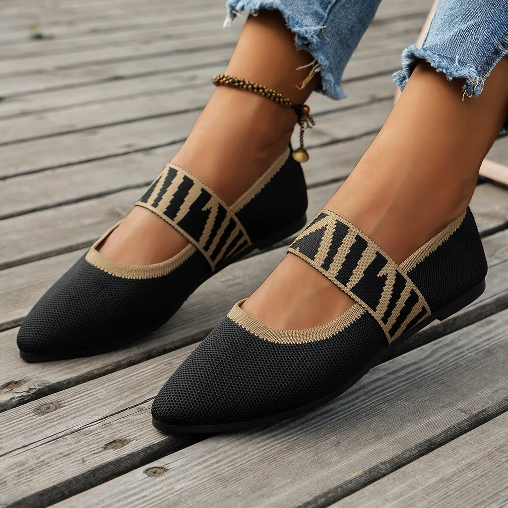 Women Ballet Flats Knitted Casual Shoes Low Heel Elegant Woman Sneakers Pointed Toe Shallow Loafers Vintage Slip on Women Shoes