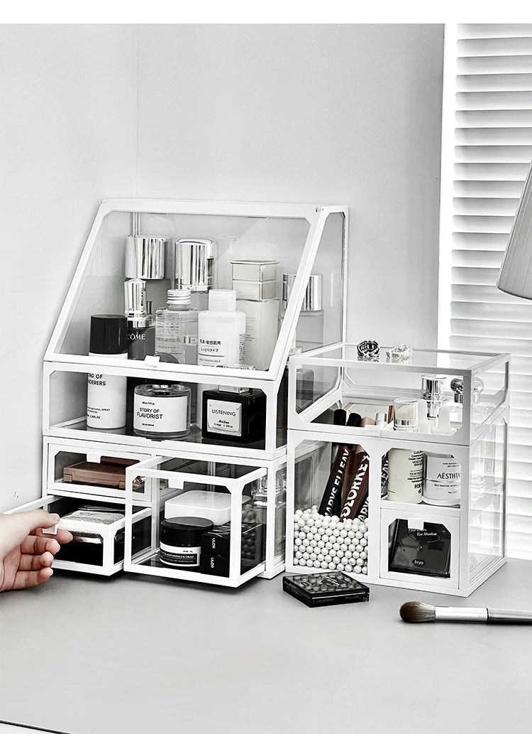 Transparent Cosmetic Storage Box Desktop High-End Dustproof Cover Carents eup Skincare Lipsti Organizer Box