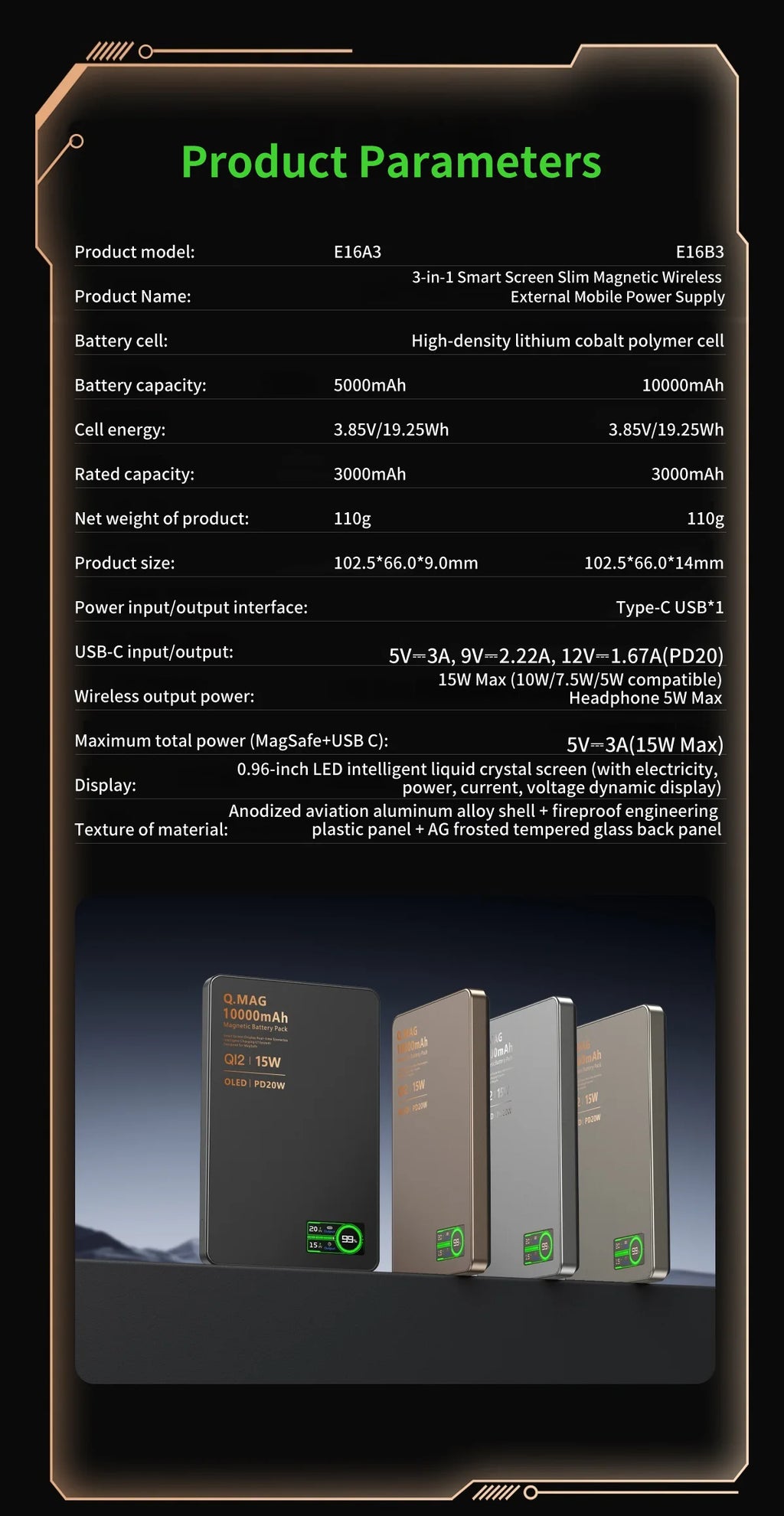 3 In 1 Magnetic Power Bank battery QI 15W Wireless Fast Charing With Intelligent  LCD Screen for iPhone 12-17 Pro Watch Airpods