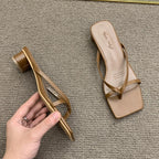 High Heels Comfortable New Summer Solid Leather Slippers Female Shoes Women Shoes Woman Fashion Cool Mules Slides Flip Flops