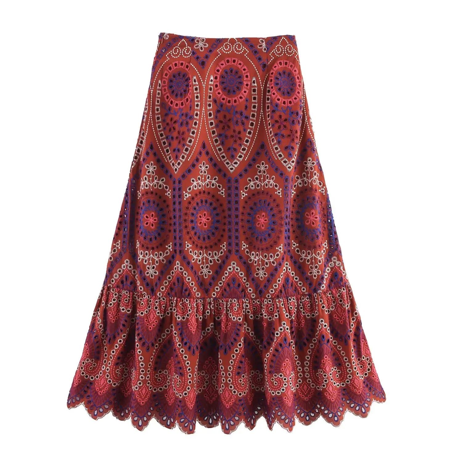 Women Embroidery Hollow Out Suit 2025 Summer Casual Chic O-Neck Fashion Sleeveless Top Long Skirt Fashion Suit