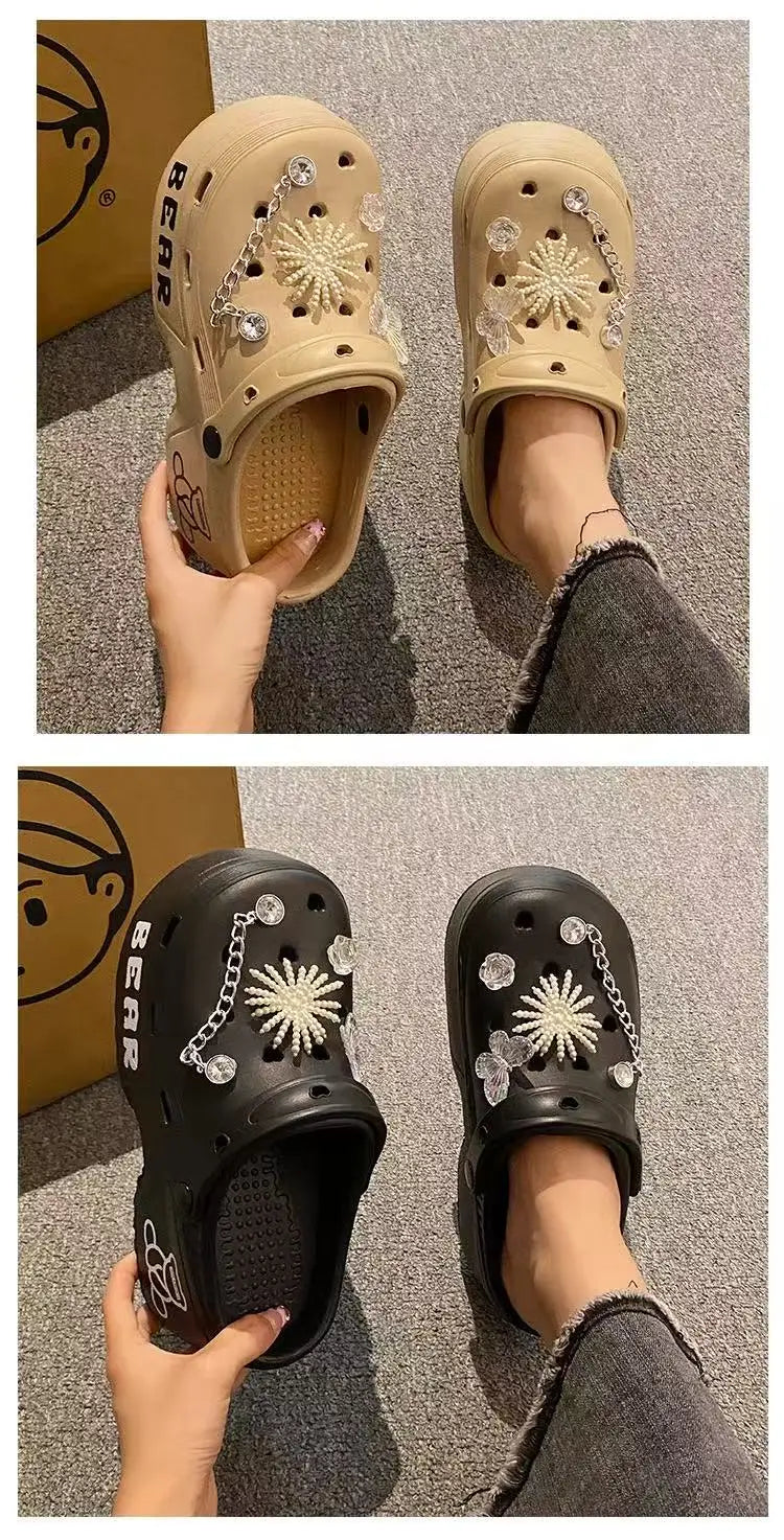 Women Slippers Cute Cartoon Platform Fashion Clogs Summer Shoes Woman Beach Slides Thick Bottom DIY Flower Female Street Sandals