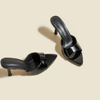 Women's Slippers 2025 New Summer Slim Heel Pointed Toe Worn with A Straight Drag Patent Leather High-heeled Slippers for Womens