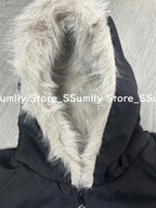 Winter New Elegant Liner Fur Loose Coat Women Y2k Fur Collar Hood Thick Fashion Parkas Casual Outerwear Cotton Padded Jackets