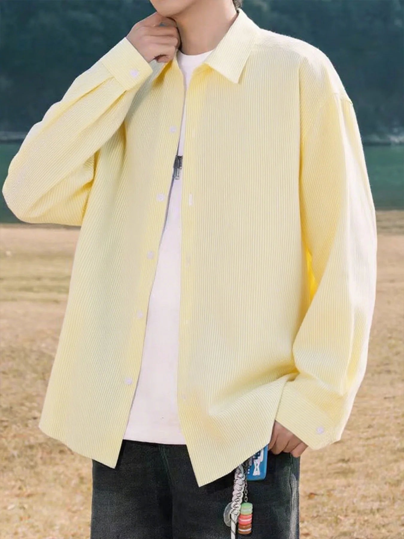 Men's American-style upscale striped shirt, new long-sleeve casual shirt for spring and autumn, stylish and laid-back.