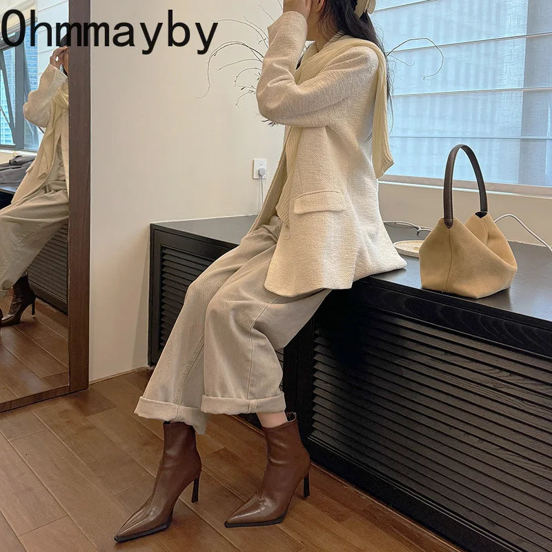 High Heel Women Ankle Boots Fashion Pointed Toe Autumn Winter Ladies Elegant Mordern Short Booties