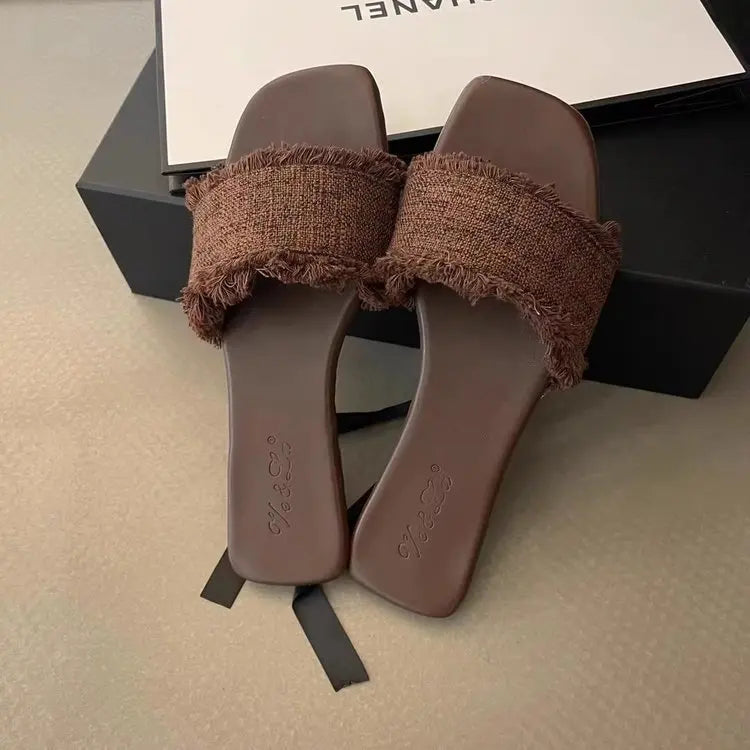 Women's Slippers Solid Color Open-toe Set Foot Vacation Beach Flat Sandals Casual Flip Flops Summer Indoor Women Slides Shoes