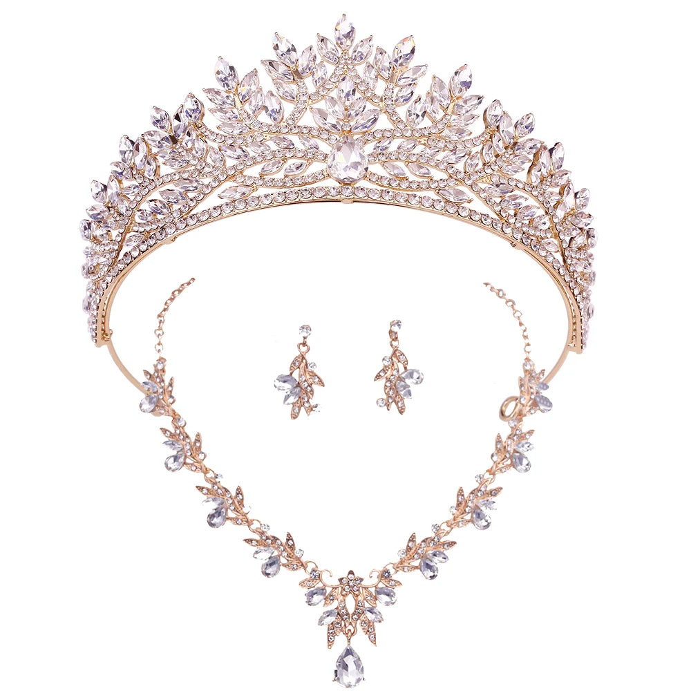Tiaras and Crowns Bridal Jewelry Set for Women Necklace Earrings for Wedding Dress Accessory Crown And Jewelry for Brides