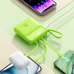 20000mAh Mini Power Bank 4in1 Cable Portable Charger Fast Charging LED Digital Display Poverbank External Battery Mobile Power