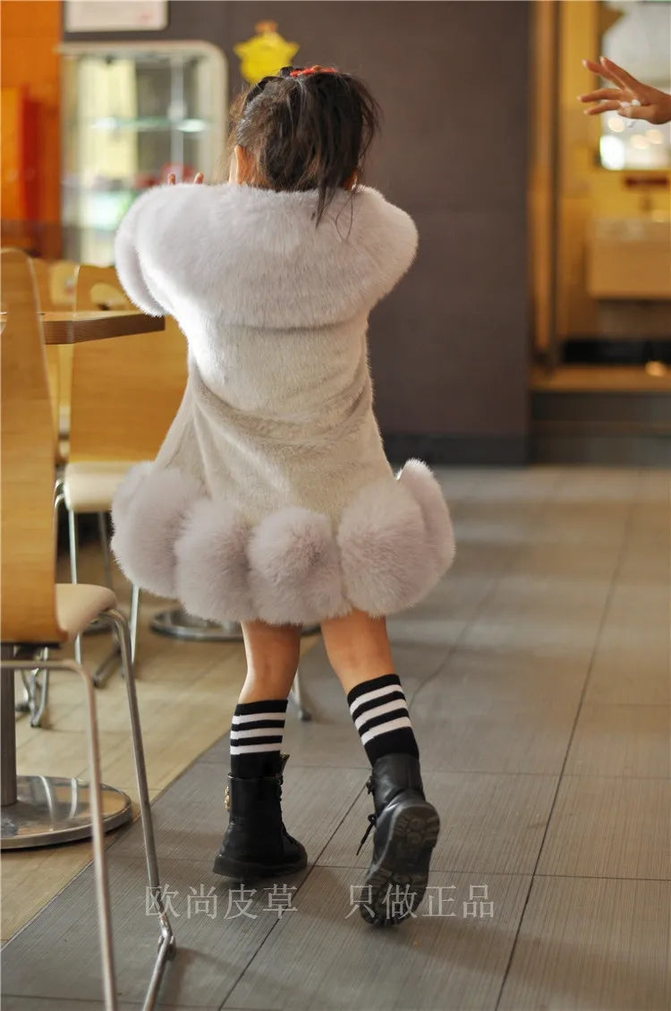 Winter Clothes for Girls 2023 New Kids Boutique Coat Thicken Korean Imitation Fur Autumn Fox Hair Cotton Warm Large Fur Collar
