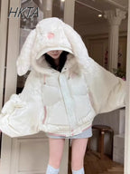 2024 Winter New Cute Rabbit Bear Warm Cotton-padded Coat Women Clothes Sweet Girls Loose Kawaii Long-sleeved Jackets Casacos