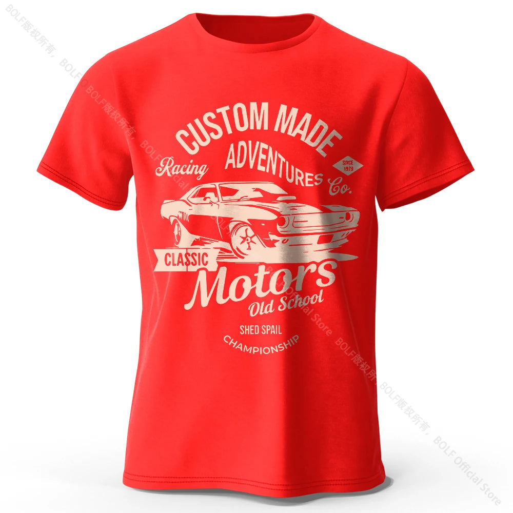 Men's Motors Printed T-Shirt 100% Cotton Oversized Vintage Old School Graphic Tees for Men Women Summer Tops