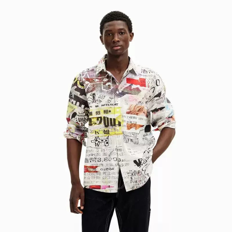 Original Spanish men's shirt with printed embroidery, designer style, light luxury, casual and loose fitting shirt