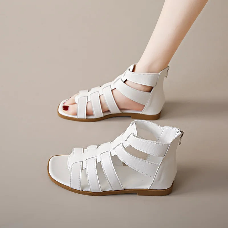 Women's Sandals Summer Elegant Casual Low Heels Flats Gladiator White Fish Toe with Best Selling Woman Shoes