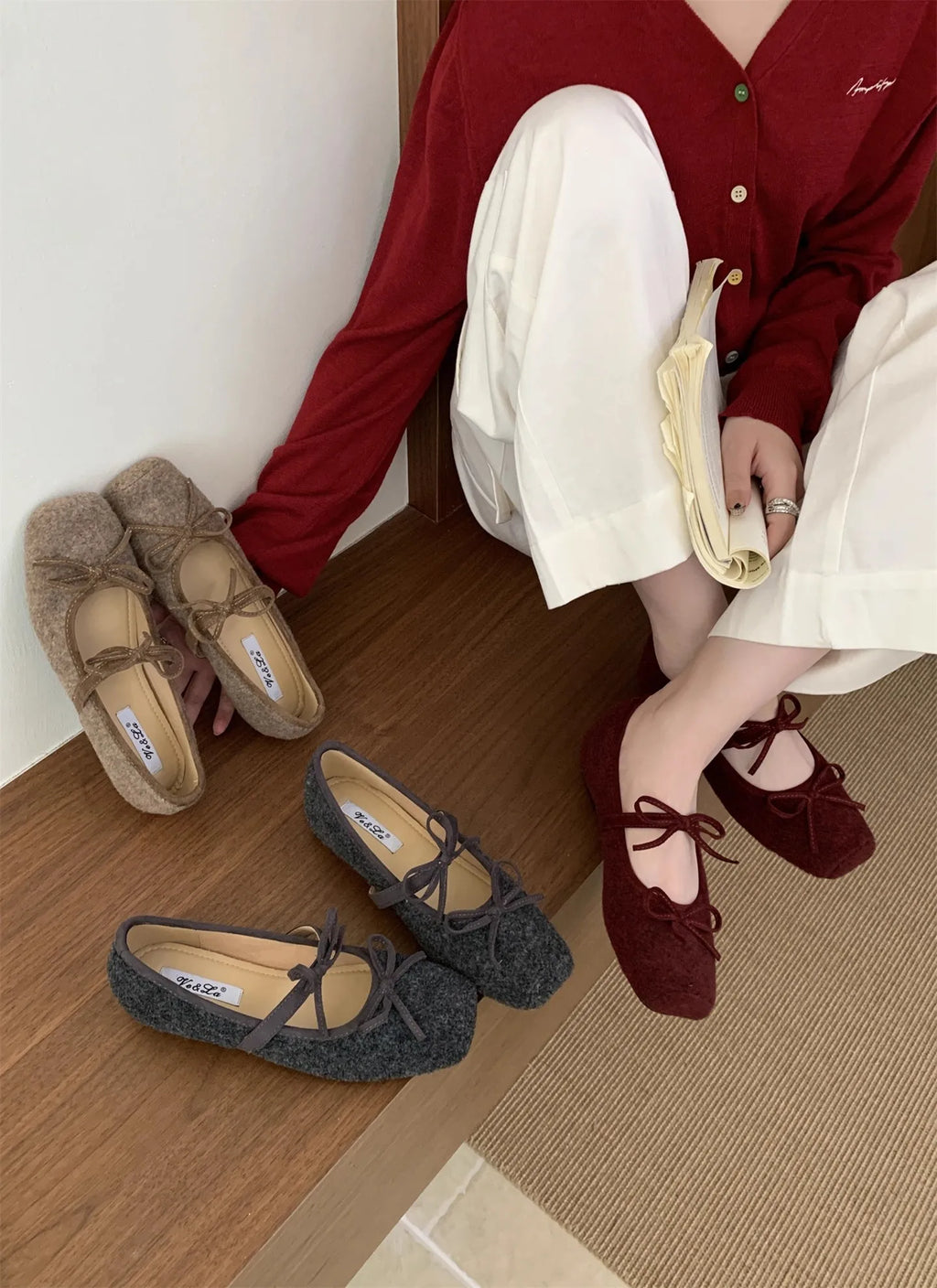 Flats Women's Loafers Shoes Shallow Suede Bow Fashion Shoes Square Toe Casual Dress Autumn 2025 Designer Cozy Zapatos De Mujer