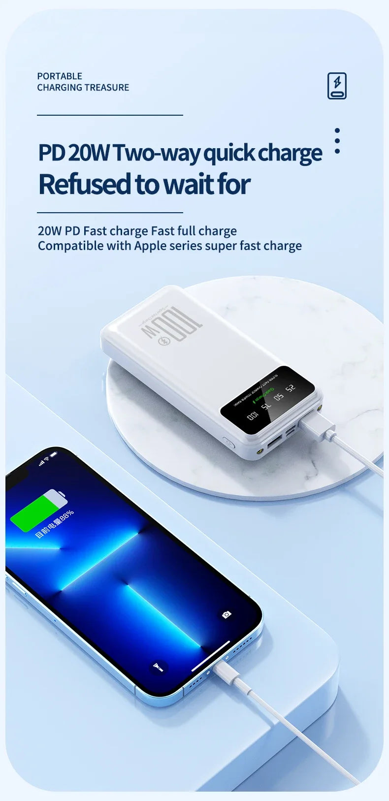 2025 NEW Power Bank 50000mAh High Capacity 100W Fast Charging Portable Charger External Battery Pack Powerbank for IPhone Huawei