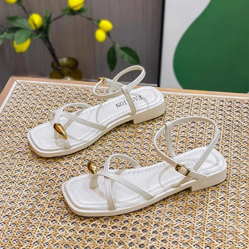 Heeled Sandals Shoes Women's Black Beach New Summer 2024 Girls Low Comfort Sports Casual Solid