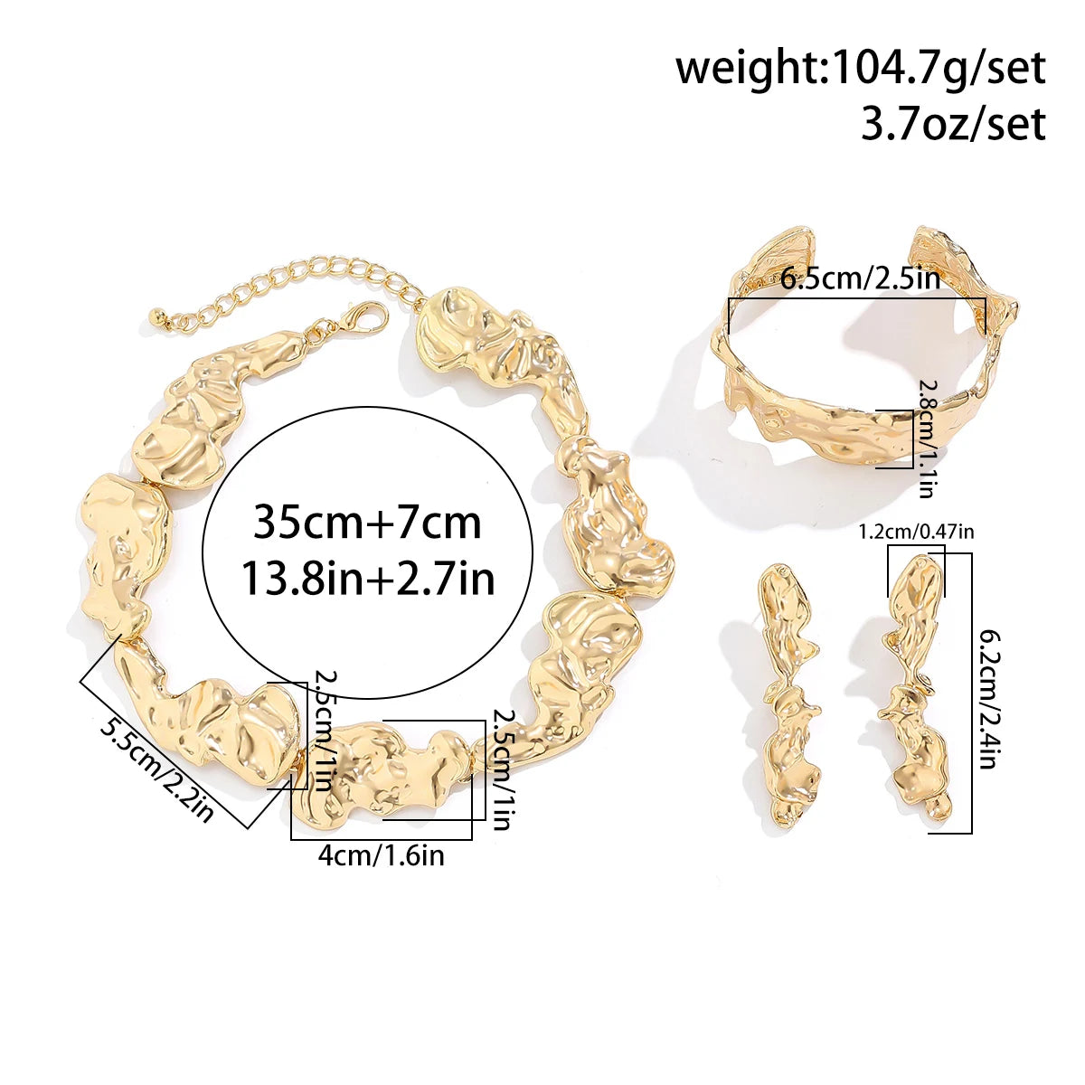 3Pcs Exaggerate Heavy Metal Liquid Irregular Necklace Vintage Statement Pleated Choker Women's Steampunk Jewelry Sets