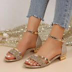 Women Sandals 2025 New Casual High Heels Shoes Women Open Toe Summer Luxury Shoes Square Ankle Strap Low Heels Sandals Woman