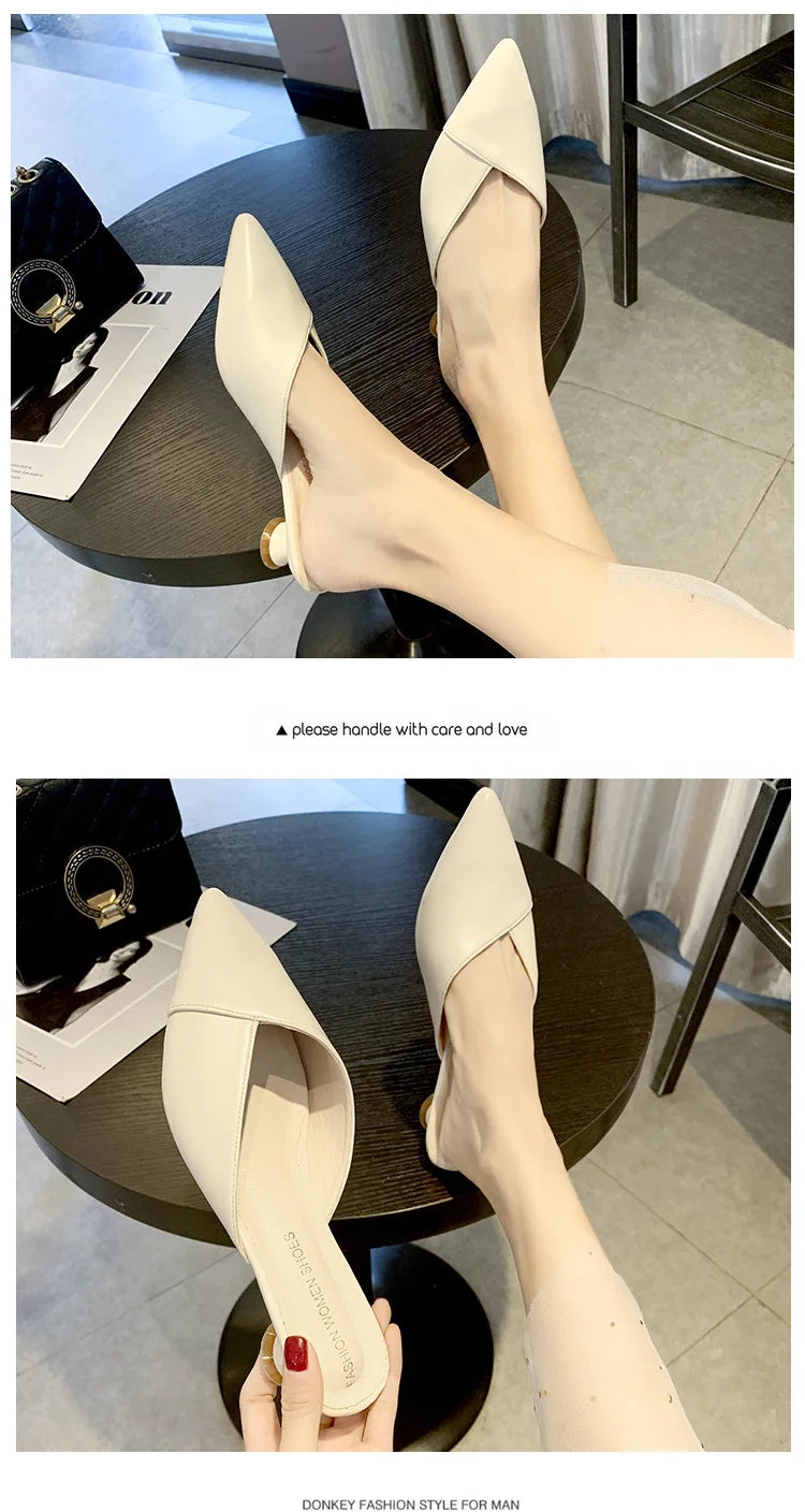 Women's Elegant Mules Woman Casual Slippers 2021 Ladies Low Heels Fashion Female Pointed Toe Shoes Women Candy Colors Footwear