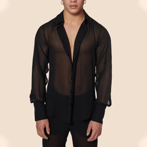 Summer Shirts for Men Black Thin Sheer Mens Shirt Breathable Casual Top Night Show Men