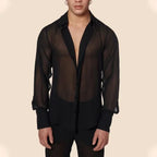 Summer Shirts for Men Black Thin Sheer Mens Shirt Breathable Casual Top Night Show Men