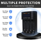 POWERKAN ALL4 AA/AAA 4-slot Small Convenient Battery Charger for 1.2V  Hi-MH& 1.5V/3.7VLi-ion With LCD Screen