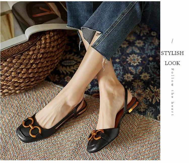Women's Sandals 2023 Elegant Office Ladies Shoes and Sandals Women Casual Shoes Square Heel Sandals Slip On Woman Flats