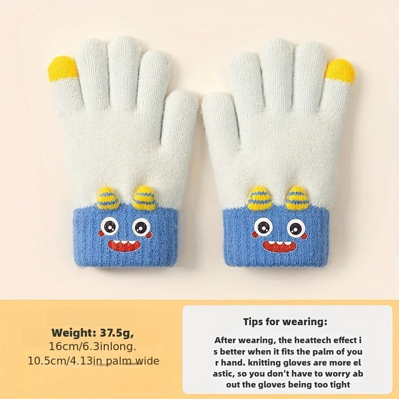 Cartoon Winter Gloves: Full-Finger Insulated Gloves for Warmth. Hand Wash Cold. For Autumn & Winter Weather Protection.