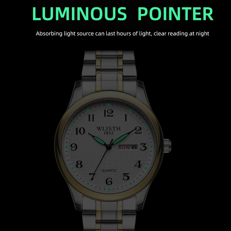 Couple Watch Luxury Quartz Wristwatches For Women Man Bussiness Stainless Steel Watches Waterproof Week Date Wristwatch Clock