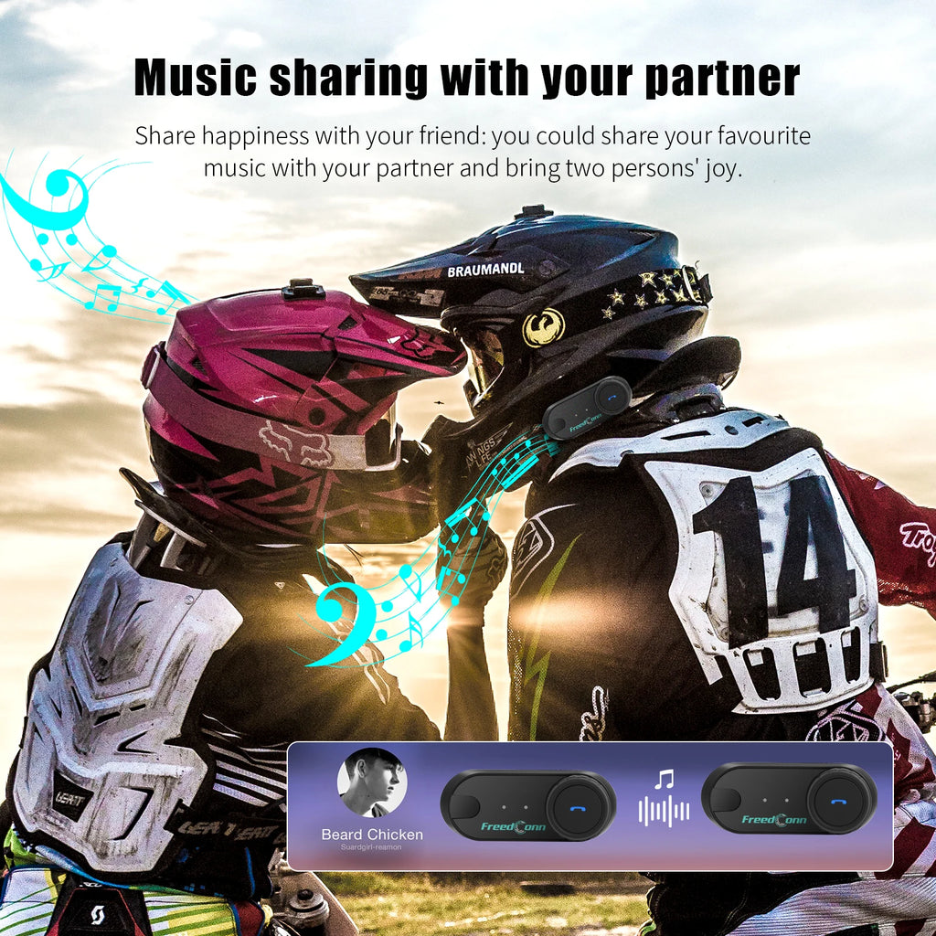 Freedconn Motorcycle Helmet Headset Stereo Bluetooth Hands Free Call Wireless Communication Interphone Music Sharing 6 Riders