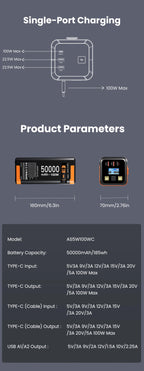 Power Bank 50000mAh 100W PD PPS Super Fast Charging Portable Spare Battery Type-C Retractable Cable Powerbank For Phone Laptop