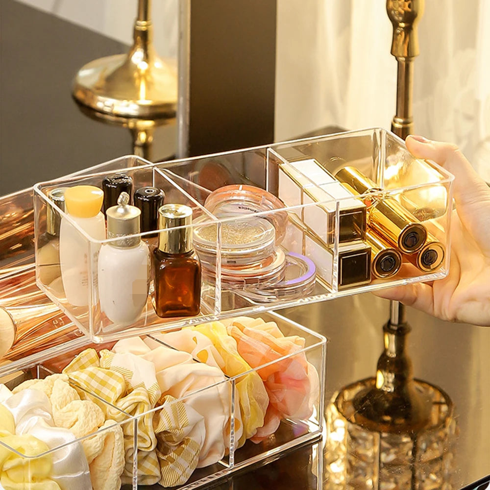 Clear Acrylic Makeup Layered Storage Box Dressing Table Cosmetic Lipstick Finishing Grid Box Desktop Drawer Storage Compartment