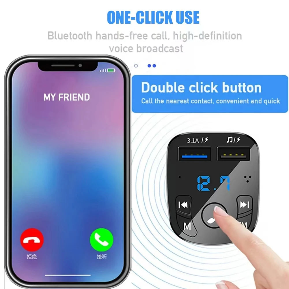 Car Hands-free Bluetooth-compaitable 5.0 FM Transmitter Car Kit MP3 Modulator Player Handsfree Audio Receiver 2 USB Fast Charger