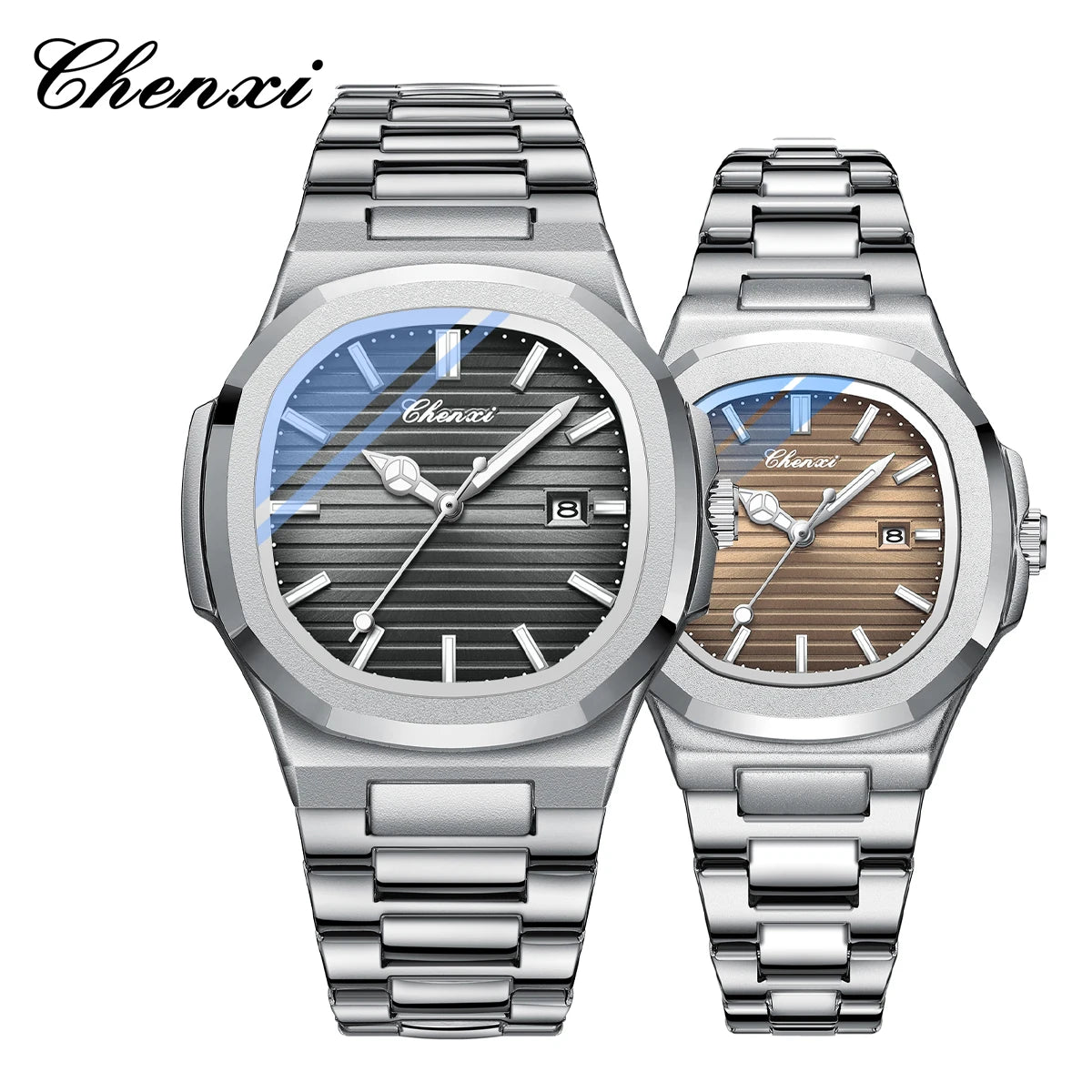 Fashion Couple Watches Men and Women Business Luxury Stainless Steel Quartz Wristwatch Waterproof Luminous Couple Watch Pair Set