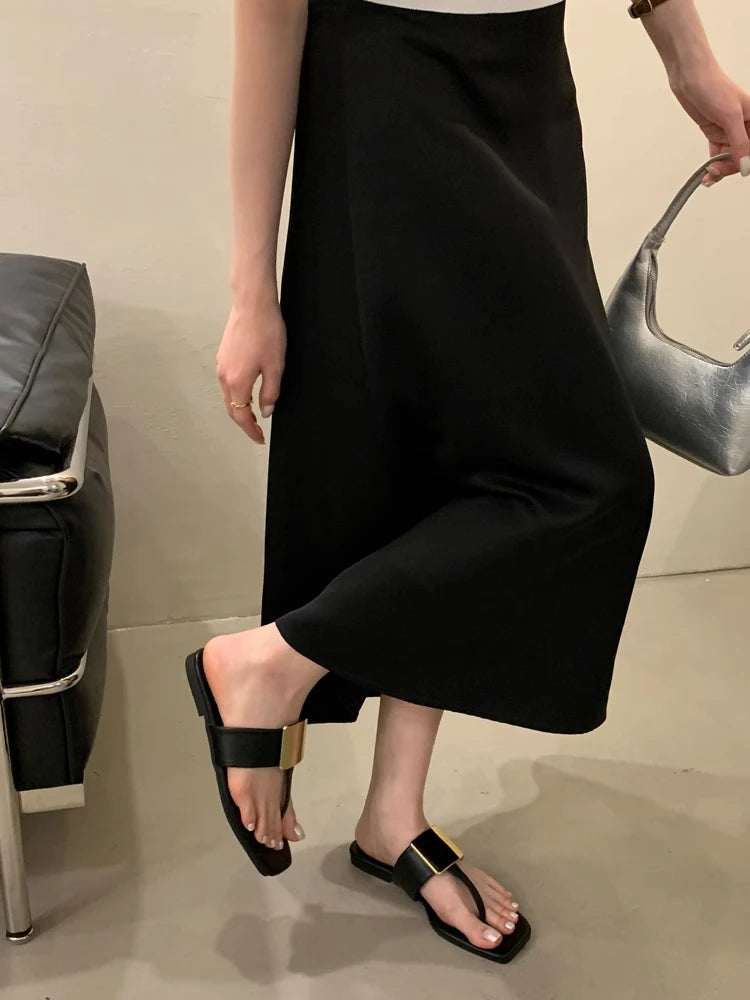 French Versatile Woman Shoe Summer New Round Toe Flat Shoes Fashion Anti Slip Women Flip Flops Simple Soft Soled Women's Sandals