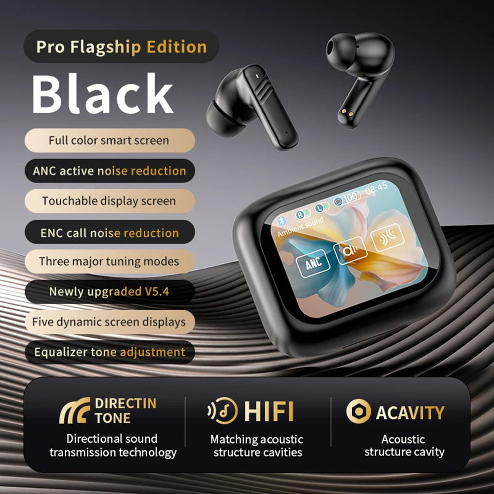 New Full Touch Screen Headphones ANC Bluetooth 5.4 Noise Cancelling Earphones HiFi Stereo Wireless In-Ear ENC Earbuds With Mic