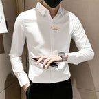 Shirts For Men Long Sleeve Embroidery White Man Shirt Social Cheap Things With Vintage Sleeves Slim Fit Sale Fashion 2025