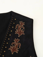 Women Fashion Embroidery Vest Suede Texture V-neck Waistcoat Sleeveless High Street 2025 New Vests Coat Female Tank Top