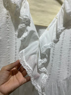 Lace Stitching Women's Pleated Blouse Summer Ruffles Edge V-Neck Puff Sleeve Casual Female Shirt