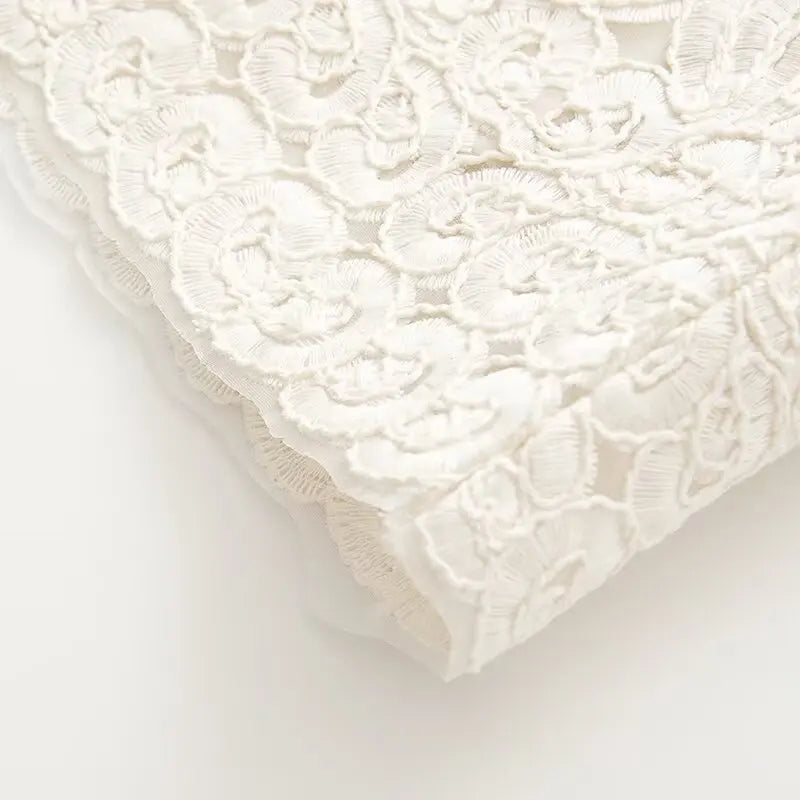 Women's Embroidery Crochet Hollow Shirts High Waist Skirt Suit Suit Mesh O-neck Full Sleeve Blouse Solid Color Skirt Set