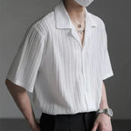 Men's Shirt Black Loose Short Sleeve Male Shirts Designer with Collar High Quality Luxury Sleeves Silk New in Vintage Slim Fit