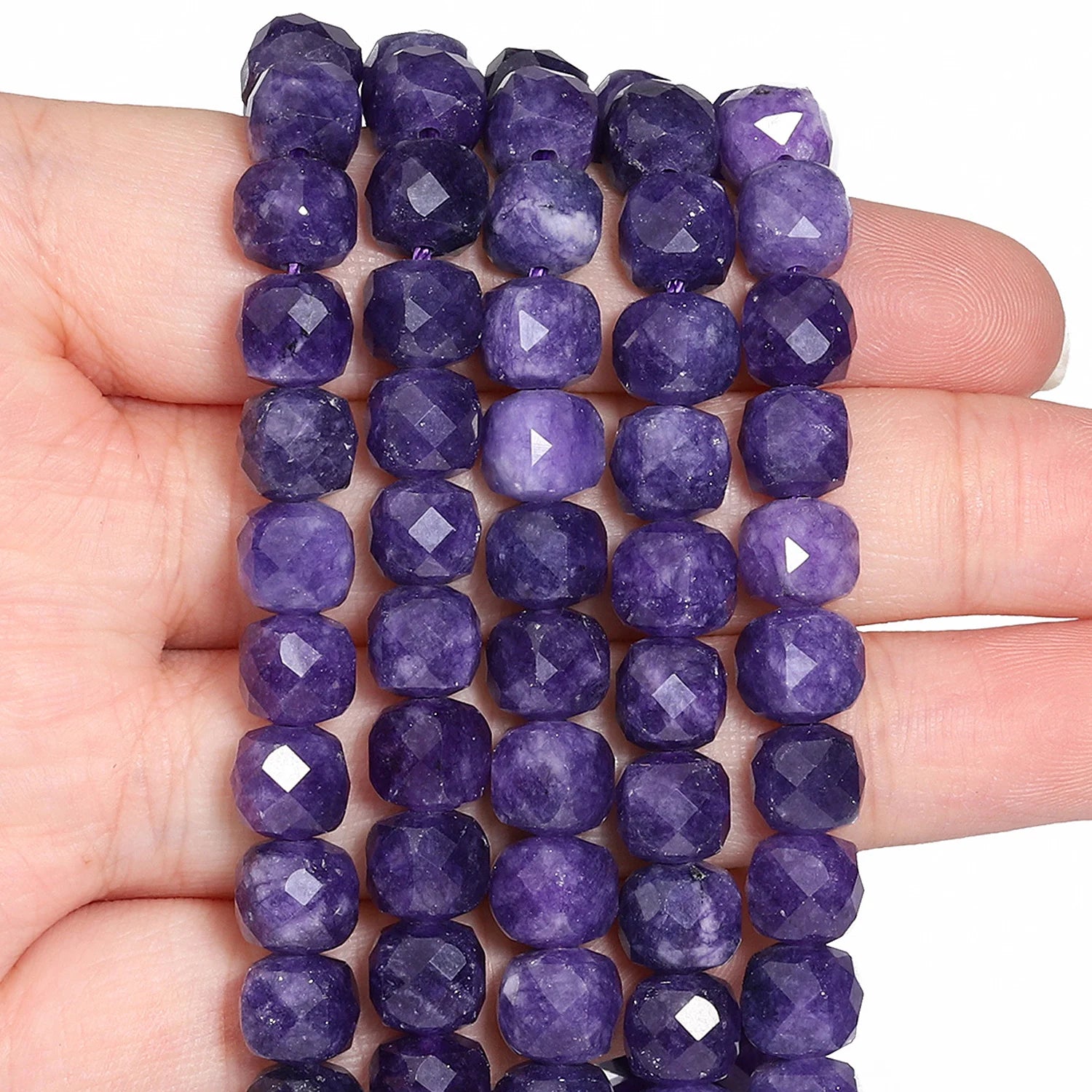 7-8mm Faceted Cube Beads Tourmaline Picture Jasper Agate Turquoise Amethyst Stone Beads for Jewelry Making Diy Accessories