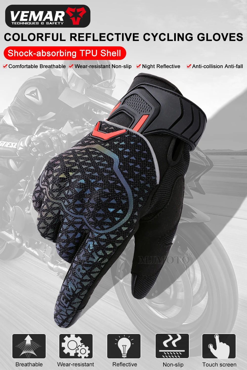 Autumn Winter Motorcycle Riding Gloves for Women Men Warm Fall-proof Windproof Moto Glove Colorful Reflective Touchscreen Glove