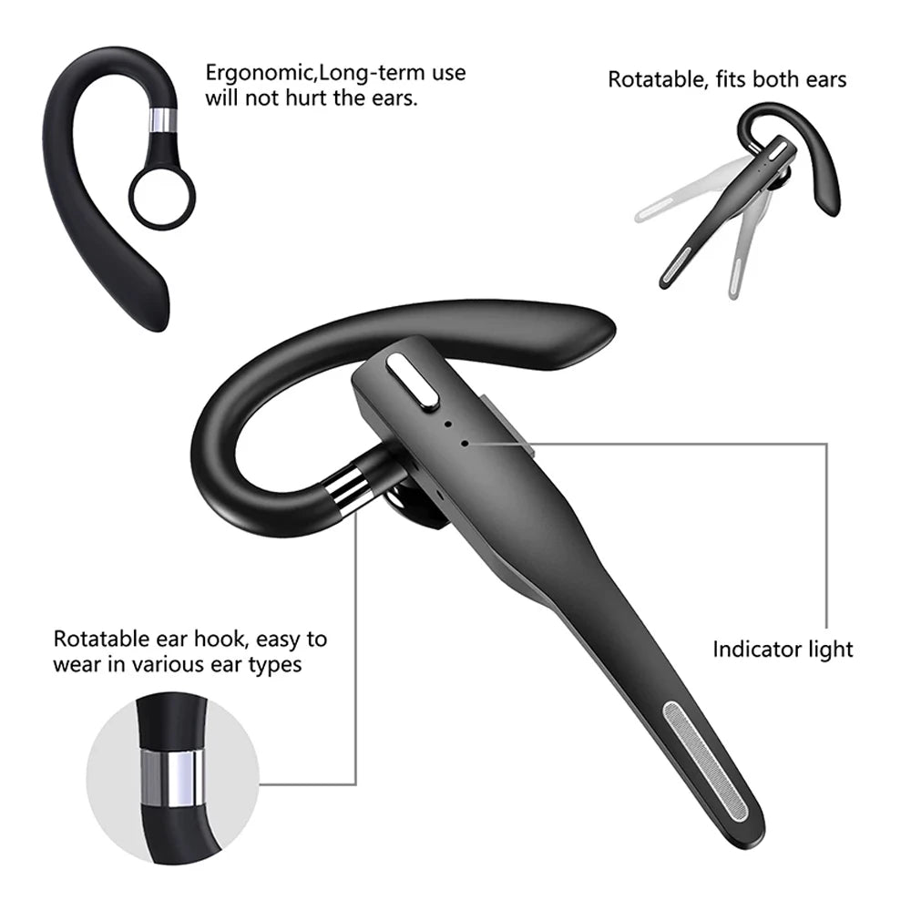 Wireless Bluetooth Headset Earphones 5.1 Single Handsfree For Driving HD Call Noise Headphone Microphone Business Headset
