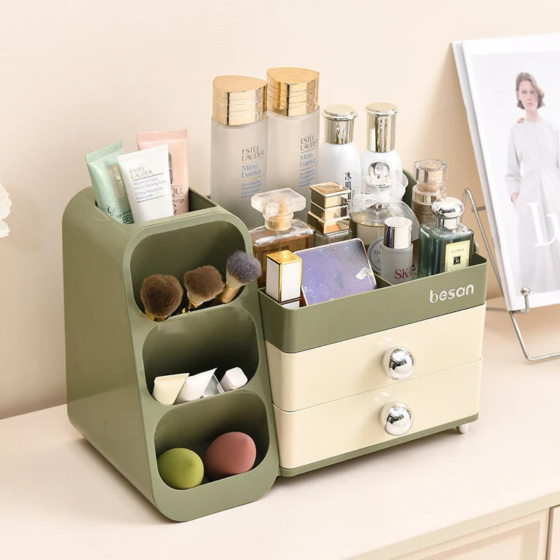 Cosmetics Storage Box, Large Capacity Desktop Dressing Table, Cosmetics Storage Rack With Oblique Plug-In Design Made Of ABS+PET